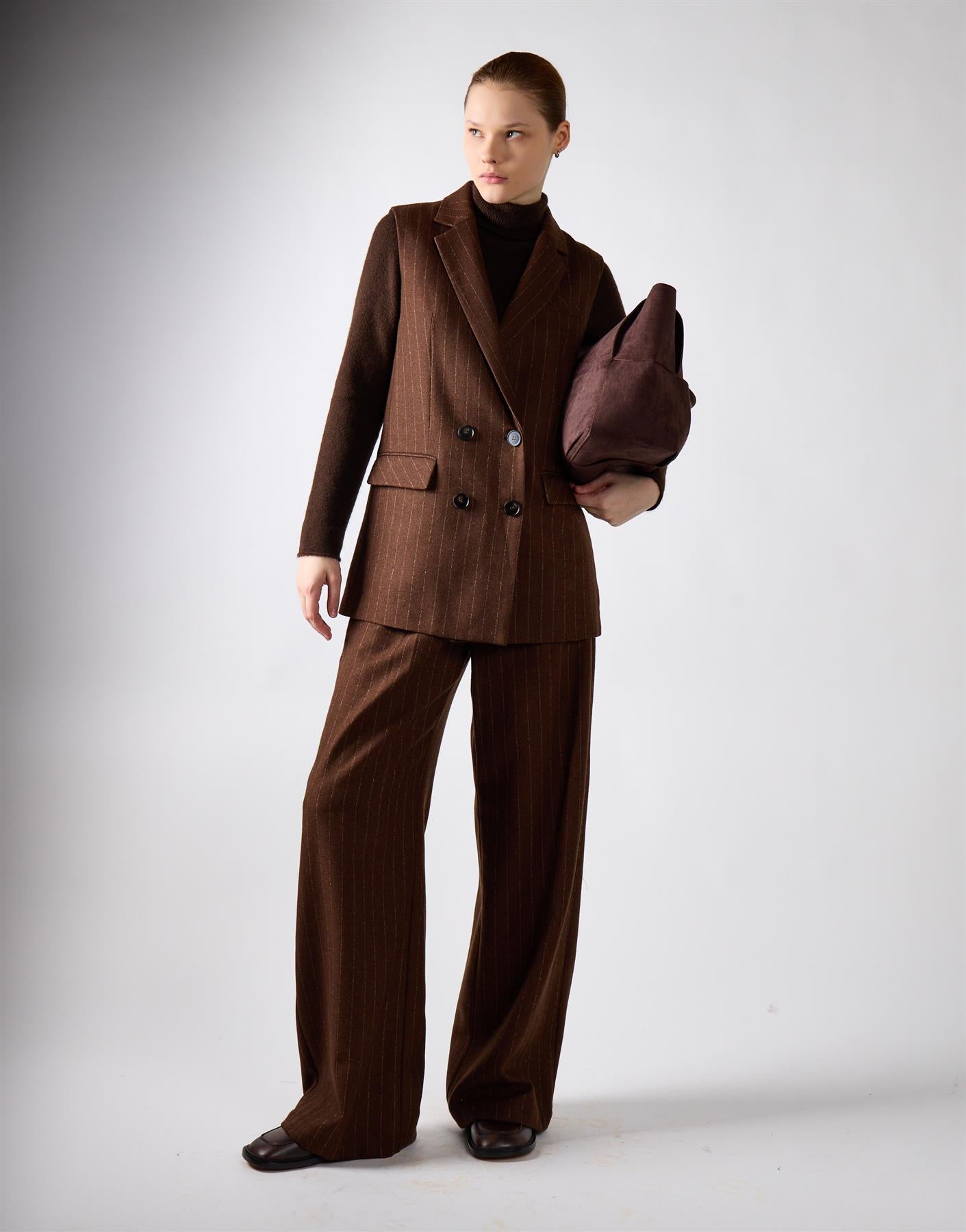 Narrated Brown Stripe Double-Breasted Tailored Vest