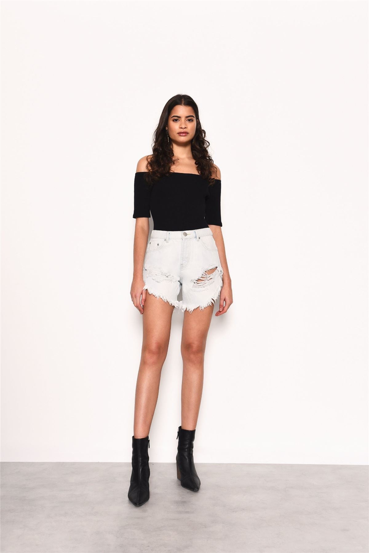 Bleached Raw Edge Denim High Waisted Shorts
