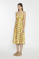 Olive Multi-Flower Spaghetti-Strap Midi-Dress