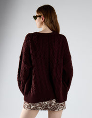 Oxblood Cable Knit Crew Neck Jumper