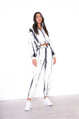 Grey Tie Dye Cropped Zip Loungewear Jumper