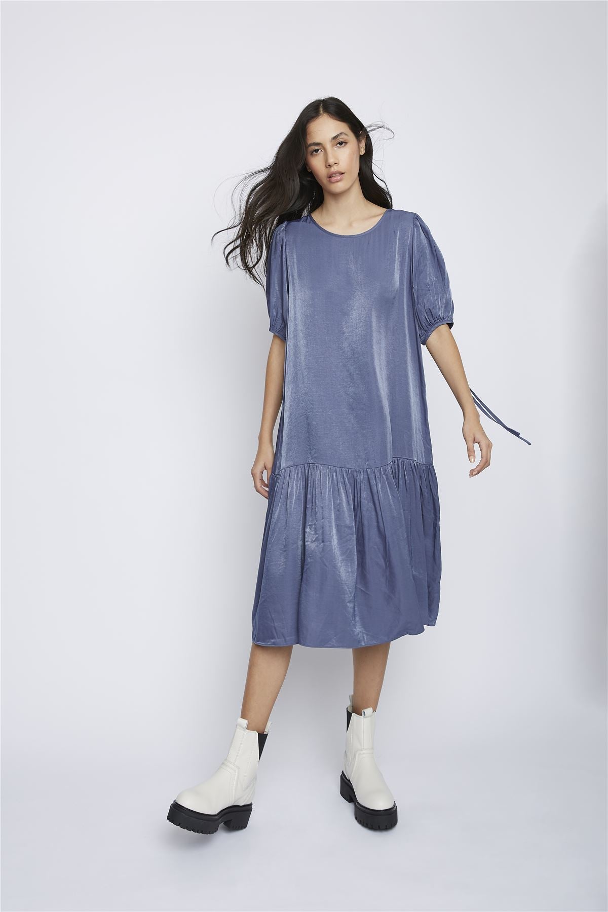 Blue Tie-Back- Midi-Dresses