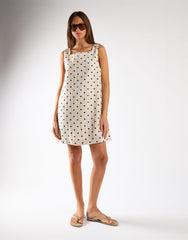 Natural Black Spot Square Neck Mini Dress