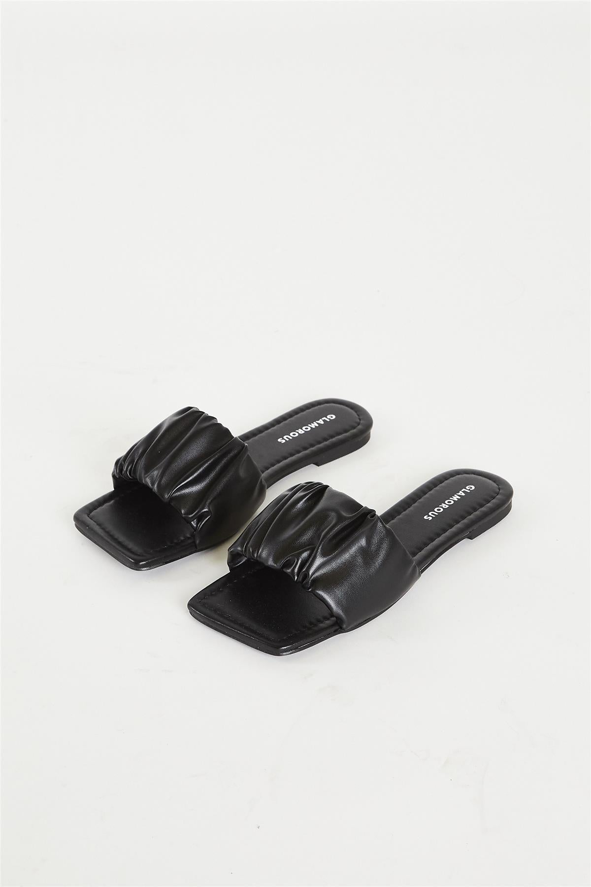 Black Slip-On Flat Sandals