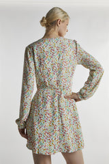 Citron-Orchid-Ditsy Long-Sleeve Mini-Dress
