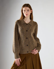Mid Brown Fleck Collared Cardigan
