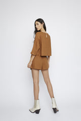 High Waist Shorts Tie Front - Brown