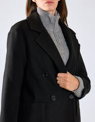 Black Lapel Collar Midi Coat