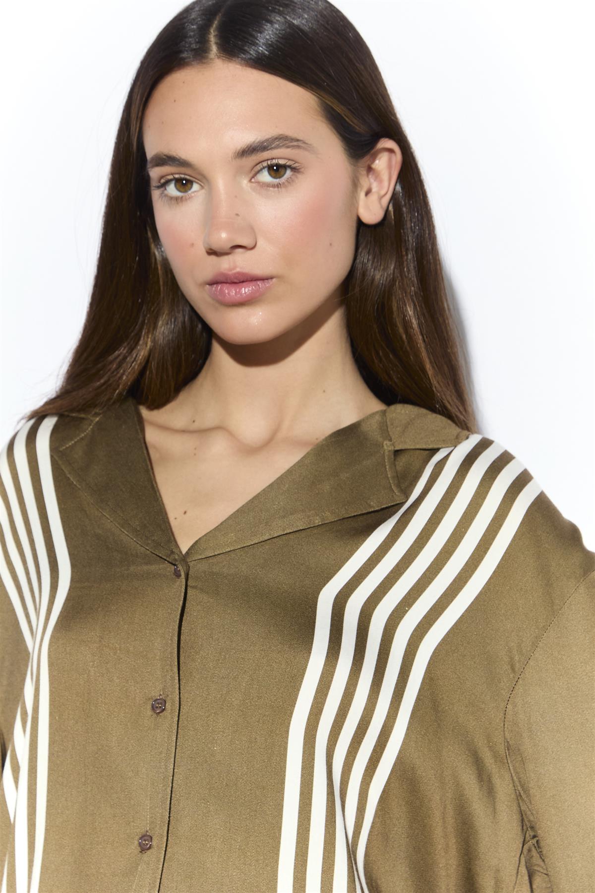 Olive Cream Stripe Button Front Shirt