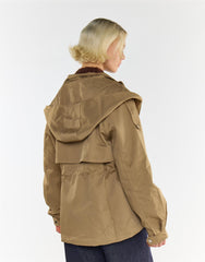 Beige Trench Jacket With Hood and Check Lining