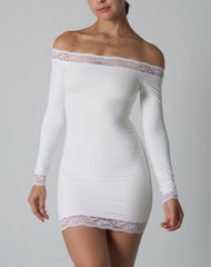 Agon White Off-The-Shoulder Lace-Trim Mini Dress