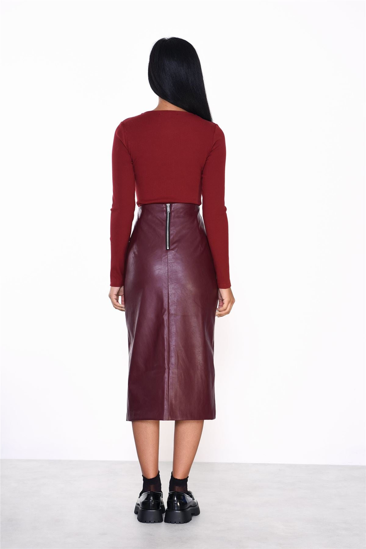 Deep Red Scoop Neck Long-Sleeve-Bodysuit