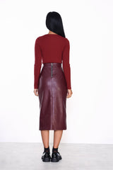 Deep Red Scoop Neck Long-Sleeve-Bodysuit