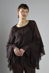 Deep Brown Multi Ruffle Long Sleeve Top