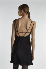 Black Satin Strappy Mini-Dress