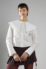 White Button-Front Long Sleeve Top