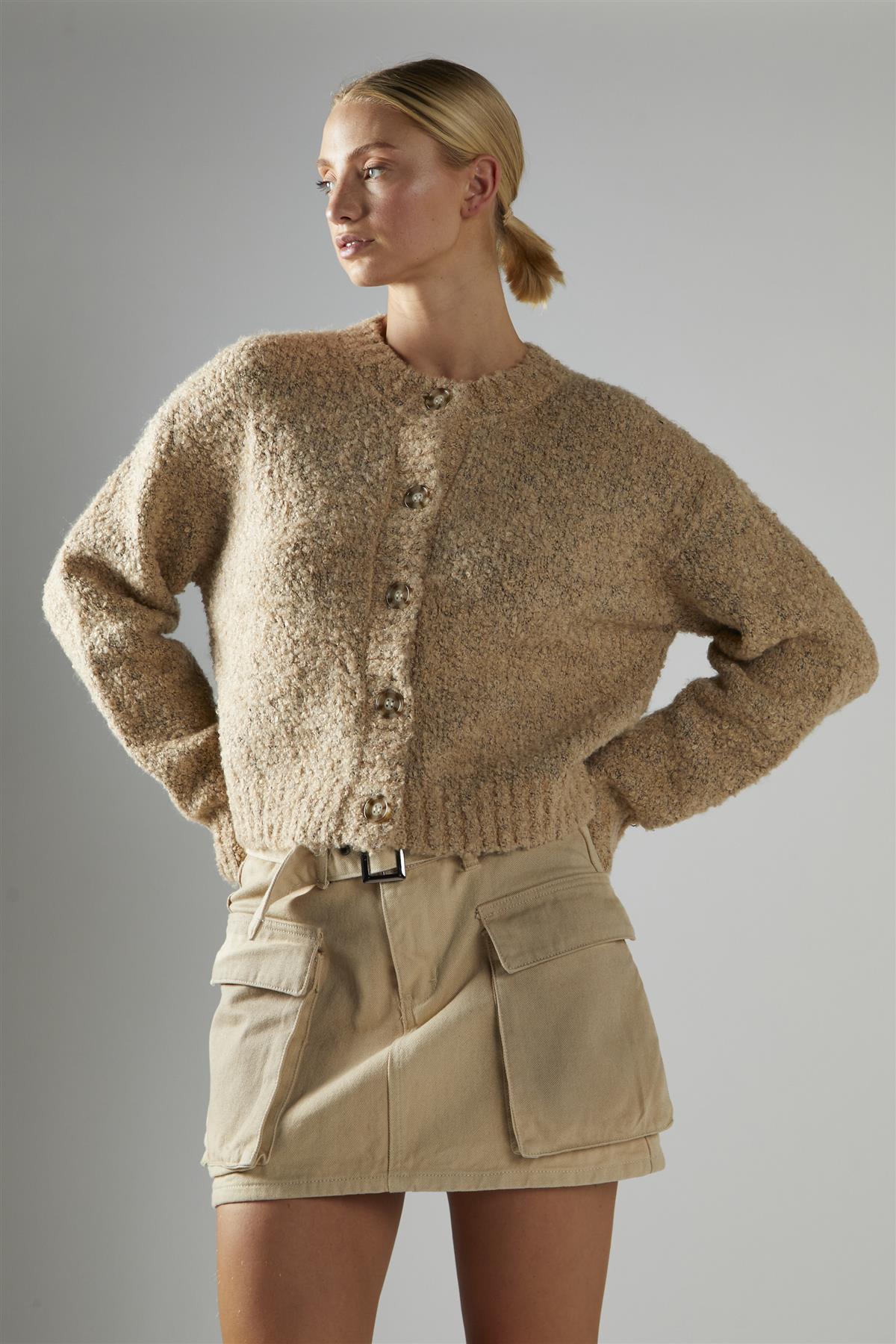 Ecru-Mud-Wash Denim-Combat Mini-Skirt