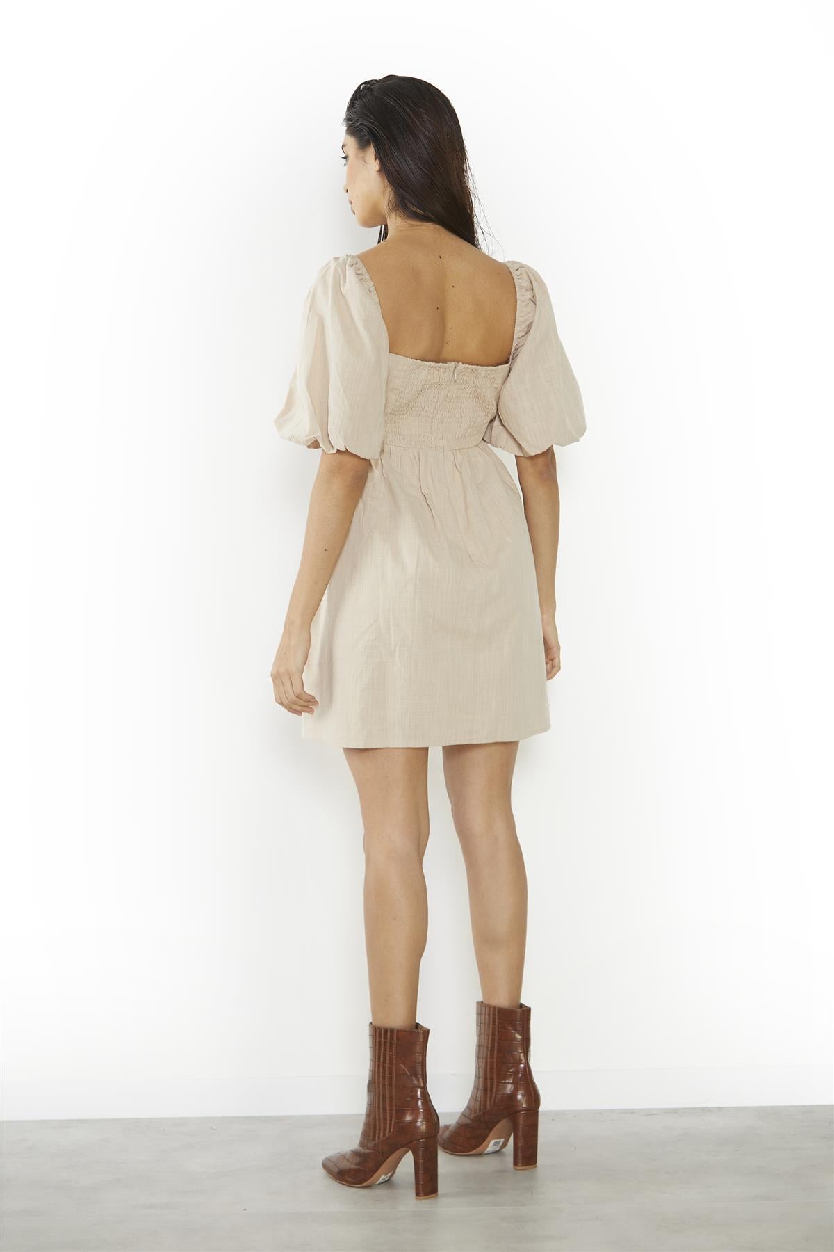 Stone Square-Neck-Skater Mini-Dress