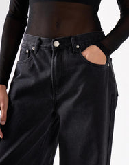 Washed Black Mid Rise Baggy Jeans