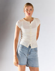 Glamorous White Knitted Button Front Top