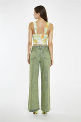 Blurred-Flower Mesh O-Ring Corset-Top