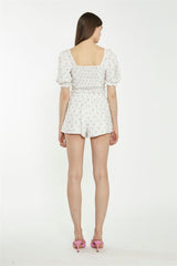 Cream Pink Stem Flower Shorts