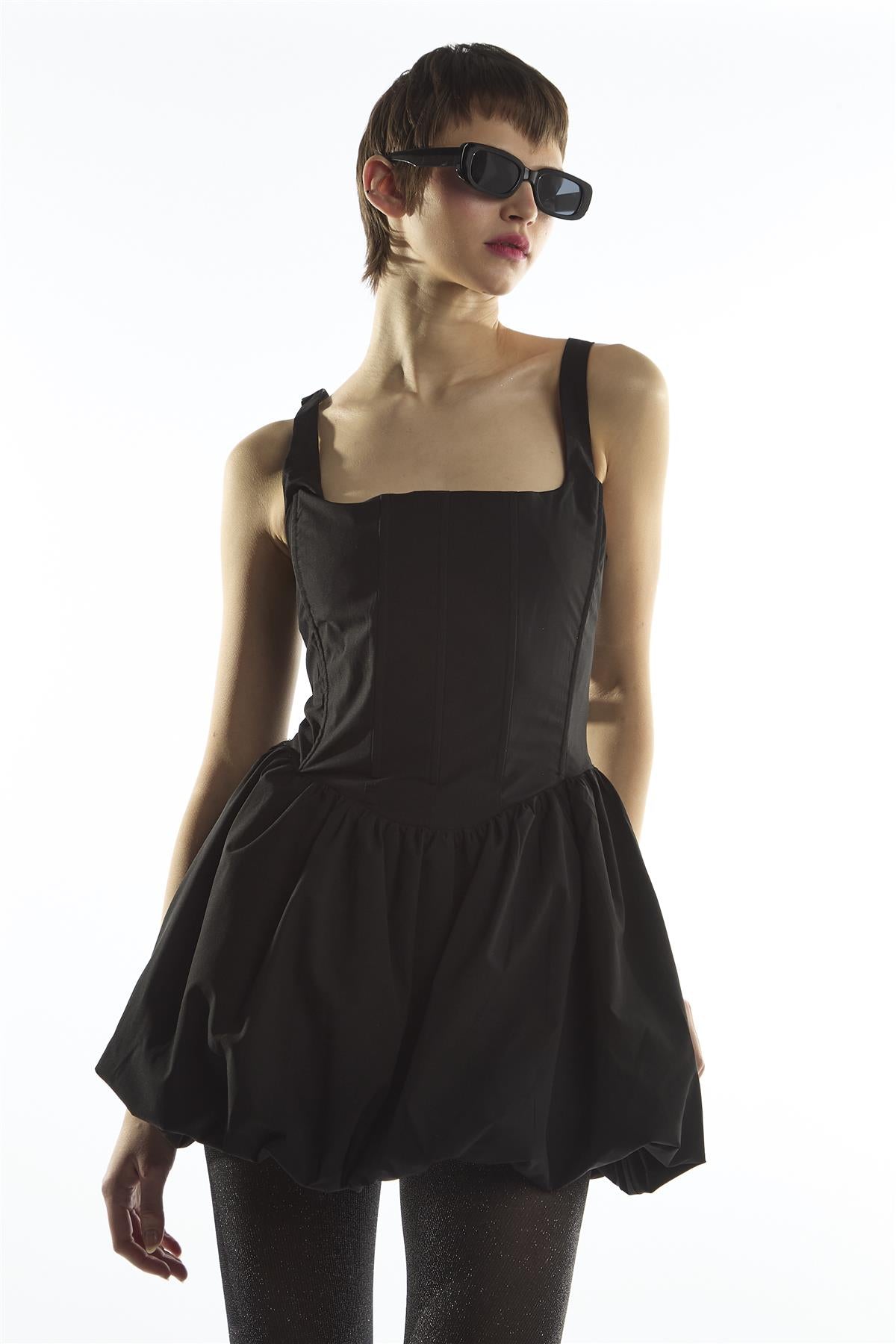 Bubble Hem Mini Dress - Lottie Black