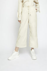 Cream-Pu Wide-Leg-Trousers