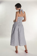 Cherry Stripe Halter Tie Neck Midaxi Dress