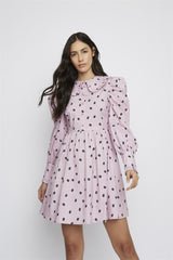 Pink Ditsy Cotton Button-Up Collared Mini-Dress