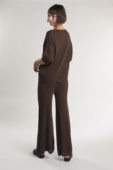 Brown Flared Knit Trousers