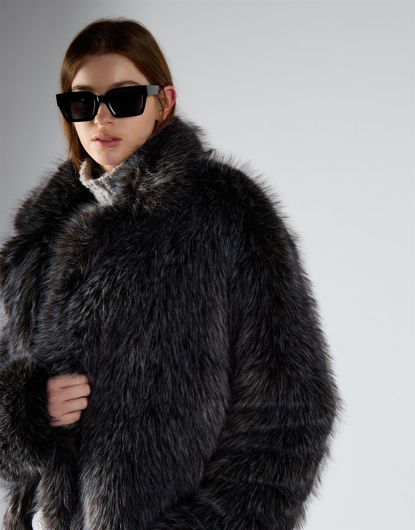 Dark Grey Tipped Fur Tie Waist Coat