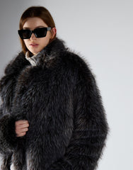 Dark Grey Tipped Fur Tie Waist Coat
