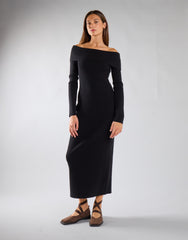 Black Bardot Knitted Maxi Dress