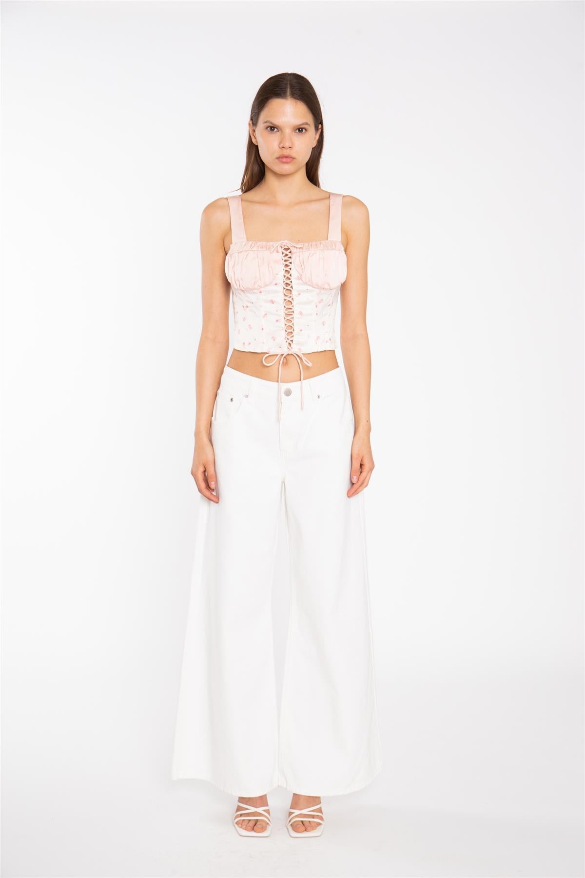 Peach-Pink Daisy Corset-Top