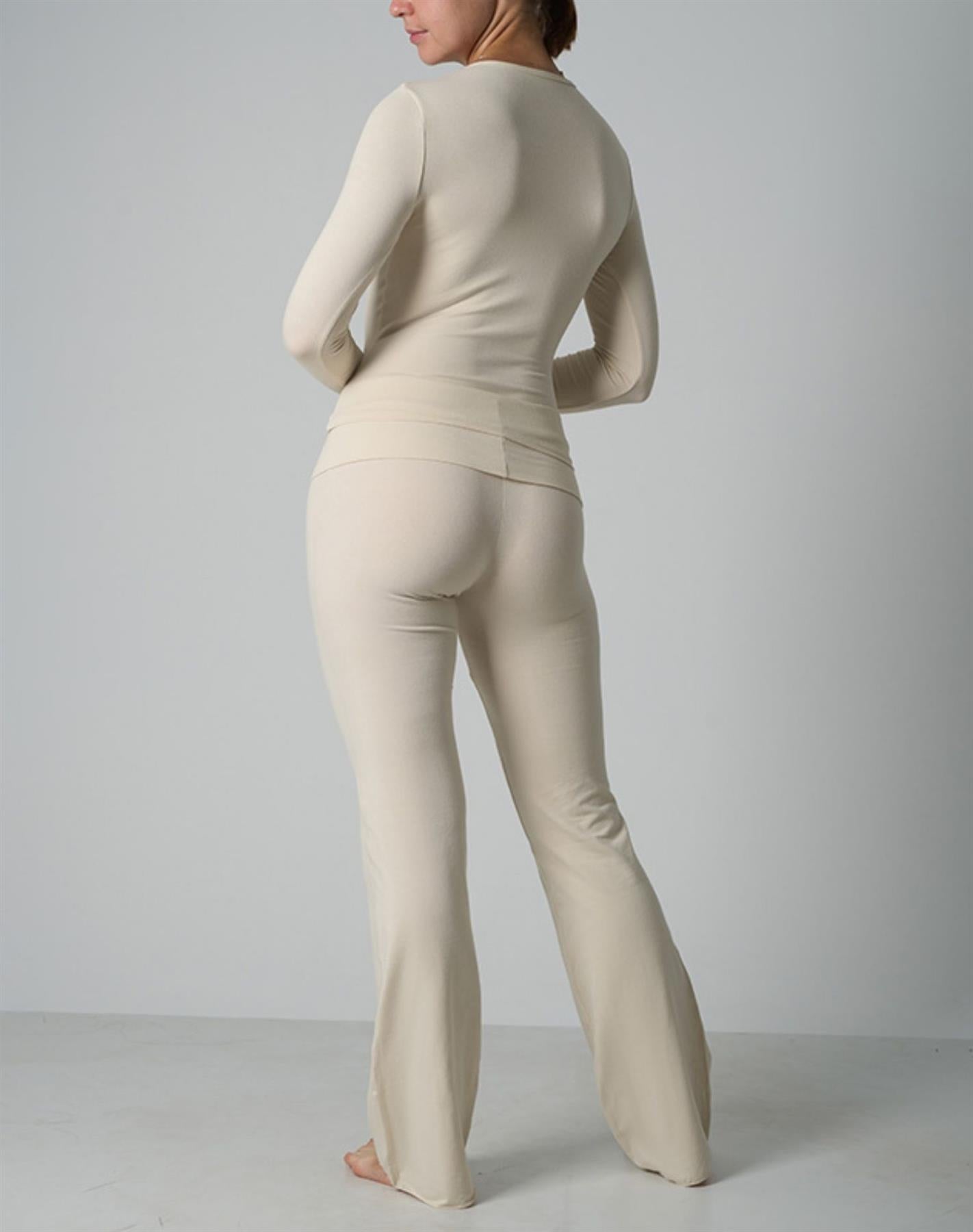 Agon Cream Crew-Neckline Top & Slight Flare-Leg Lounge Trousers Set
