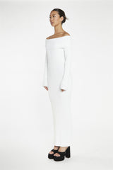 Knitted Bardot Maxi Dress - White