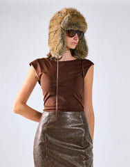 Deep Brown Open Square Back Cap-Sleeve Top