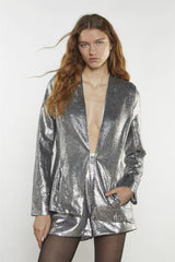 Matt-Silver-Sequin Collarless Blazer