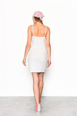 Off White Ribbed V-Neck Mini Dress