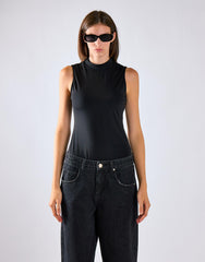 Black Mock Neck Sleeveless Tank Bodysuit