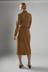 Angled Hem Midi Wrap Skirt - Camel