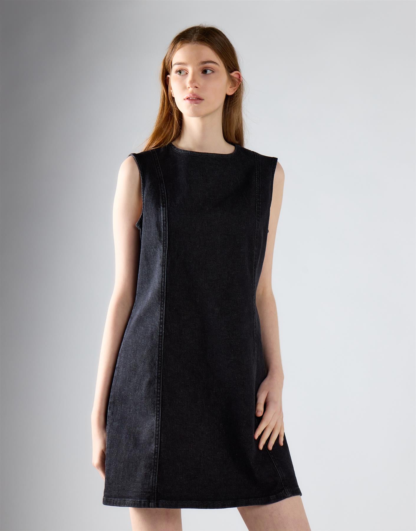 Black Denim Sleeveless Mini Dress