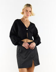 Black Fine-Knitted Long Sleeve Cropped Cardigan