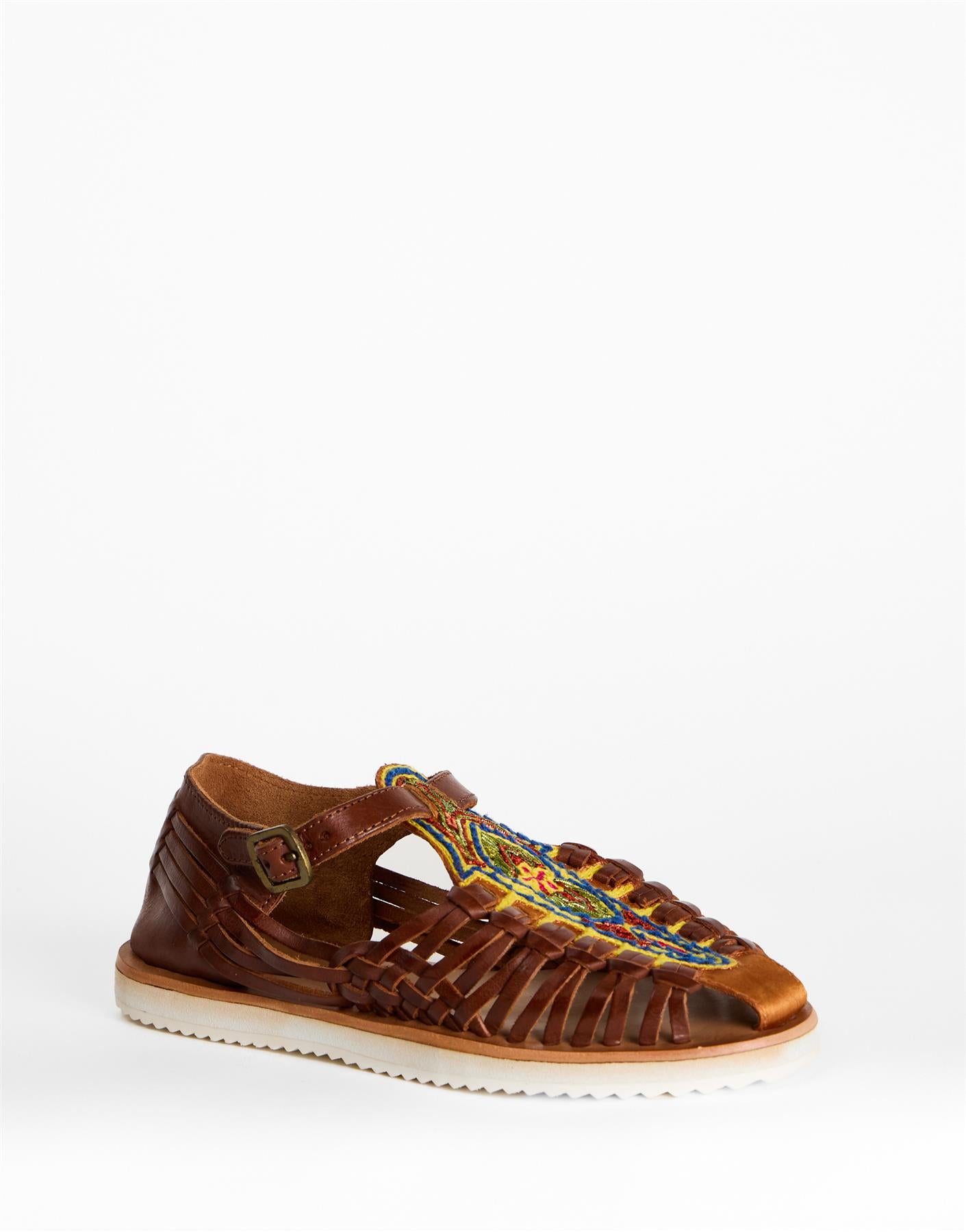 Tan Multi Woven Beaded Fisherman Sandals