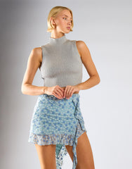 Light Blue Lace Mini Skirt With Frills