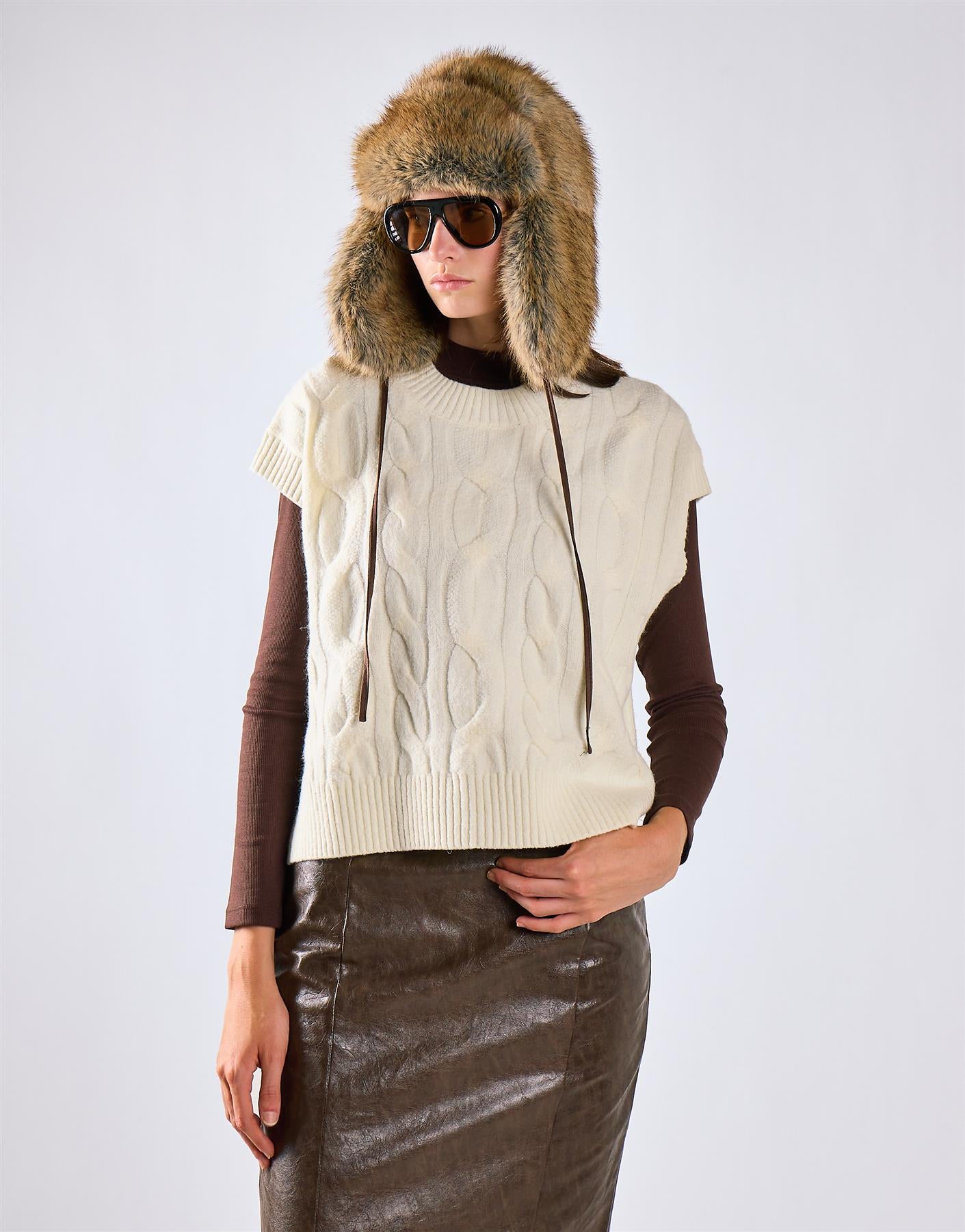 Cream Cable Knit Vest Top