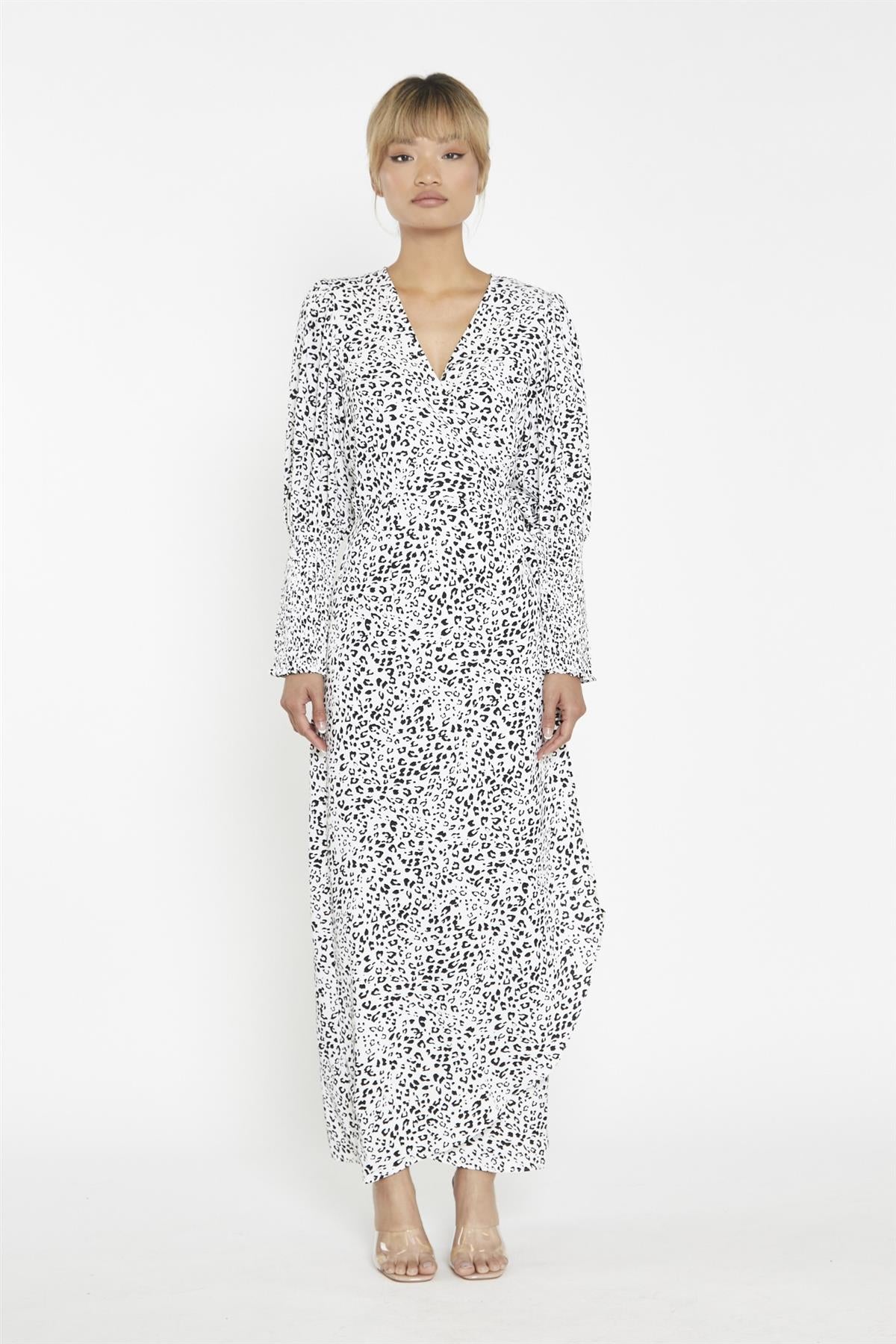 Snow Leopard Wrap Maxi-Dress