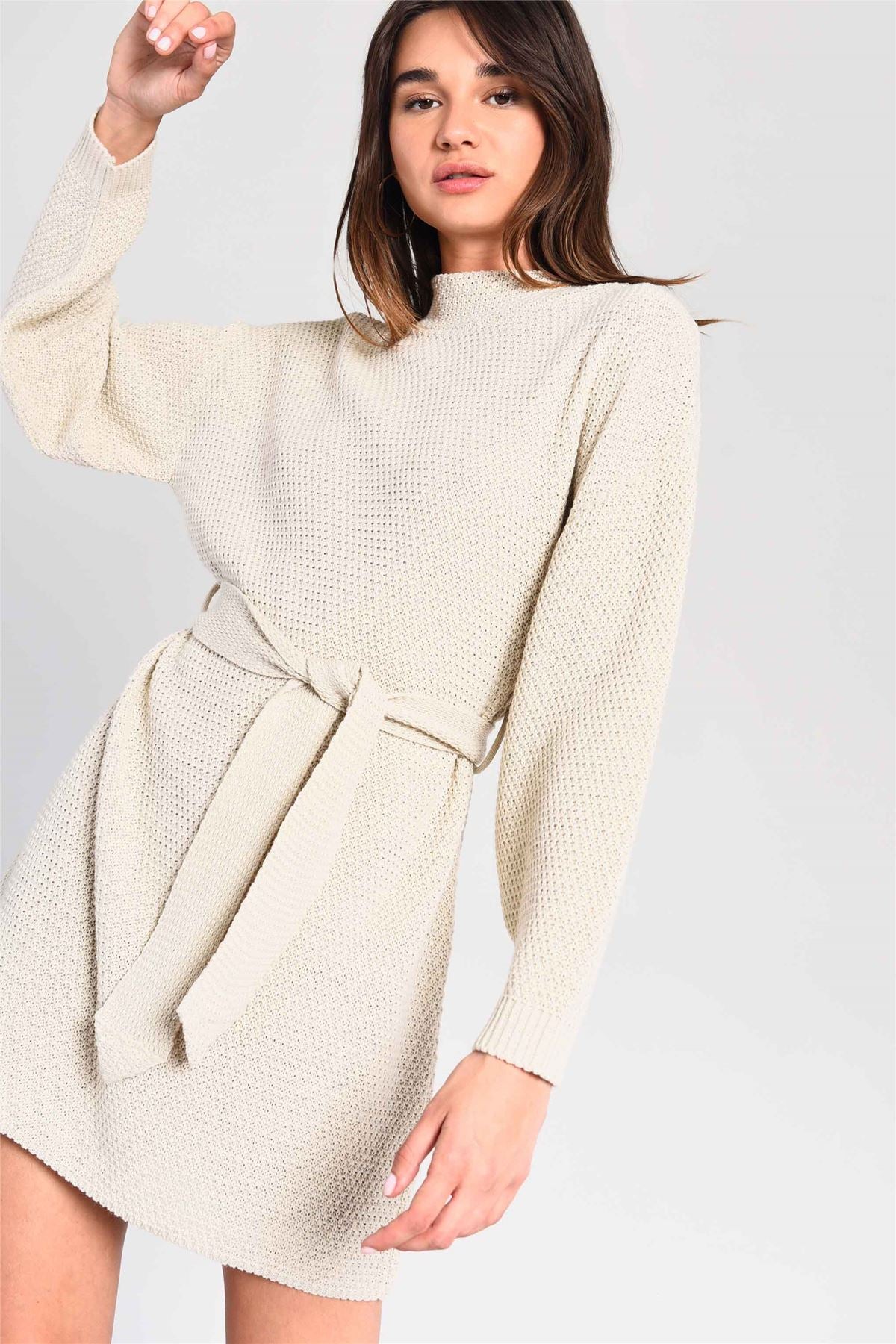 Ecru Tie Waist Jumper Dress
