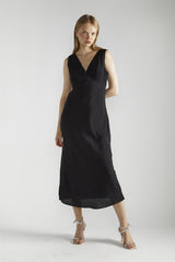 Black V-neck Midi-Dress